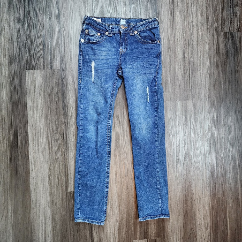 True Religion Mens Jeans 28×27 Blue Geno Relaxed Slim Distressed Stretch Denim